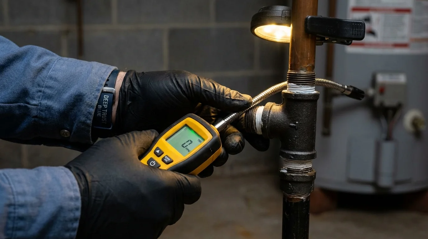 Gas leak detection with electronic sniffer by Johns Plumbing LLC in Jasonville