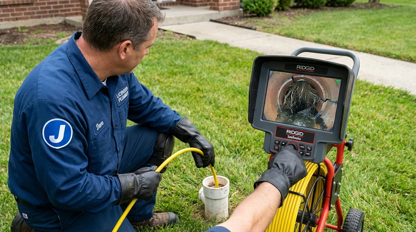 Sewer camera inspection being performed by Johns Plumbing LLC in Jasonville